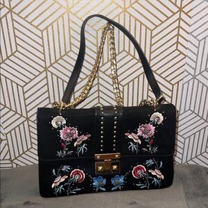 Topshop Black Floral Embroidered Shoulder Bag